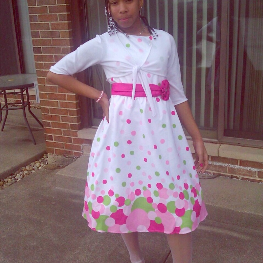 Pink Polka-Dotted White Easter/ Formal Dress 💗
